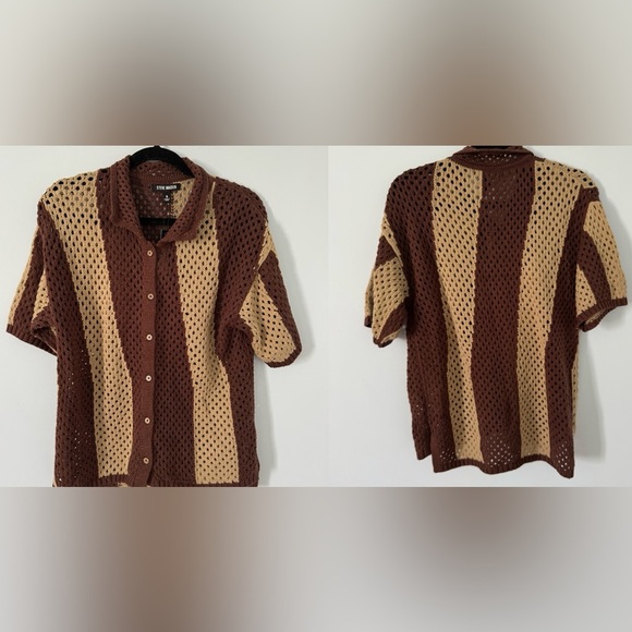 NWT Steve Madden women’s Marnie sweater crochet button front Top Brown/Tan Small - Picture 8 of 8